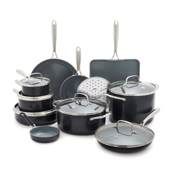 Batería de cocina GreenPan Swift CC008850-001 juego de ollas y sartenes antiadherentes de cerámica libre de PFAS 17 piez