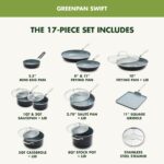Batería de cocina GreenPan Swift CC008850-001 juego de ollas y sartenes antiadherentes de cerámica libre de PFAS 17 piez