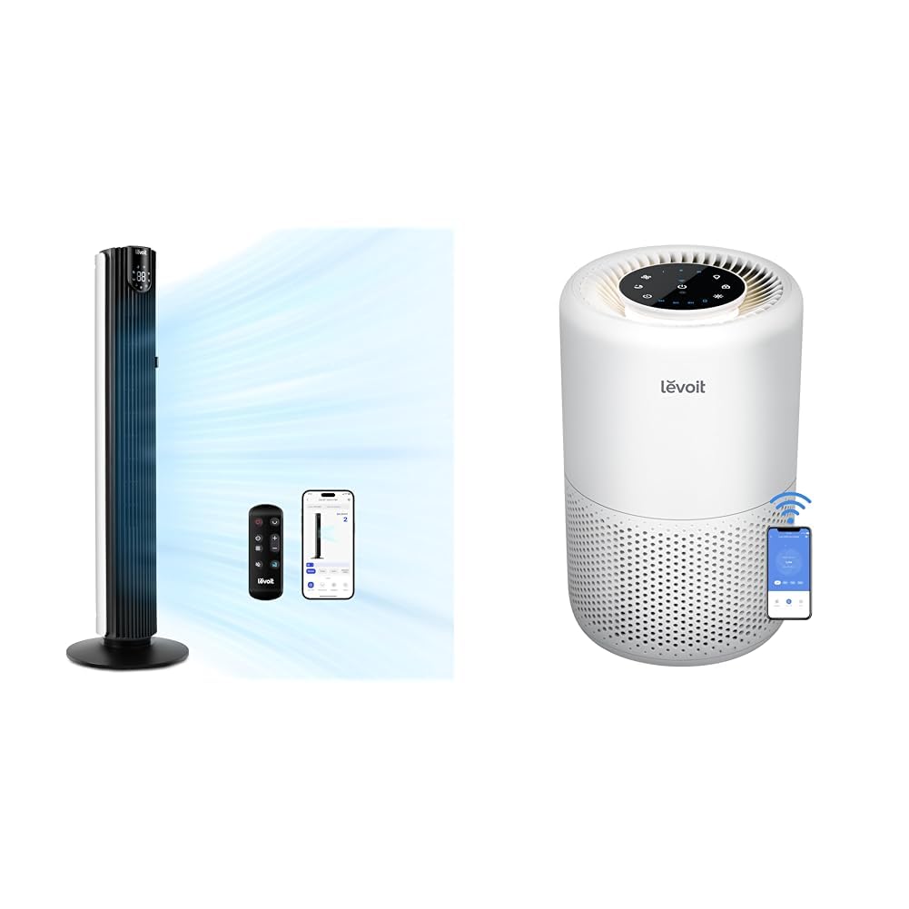 Version 1.0.0 Paquete Ventilador de Torre Oscilante Inteligente Levoit 42 pulgadas y Purificador de Aire WiFi blanco compatible con Al