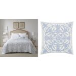 Juego de edredon Laura Ashley King algodon estampado floral azul spa con fundas y almohadas decorativas