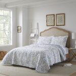 Juego de edredon Laura Ashley King algodon estampado floral azul spa con fundas y almohadas decorativas