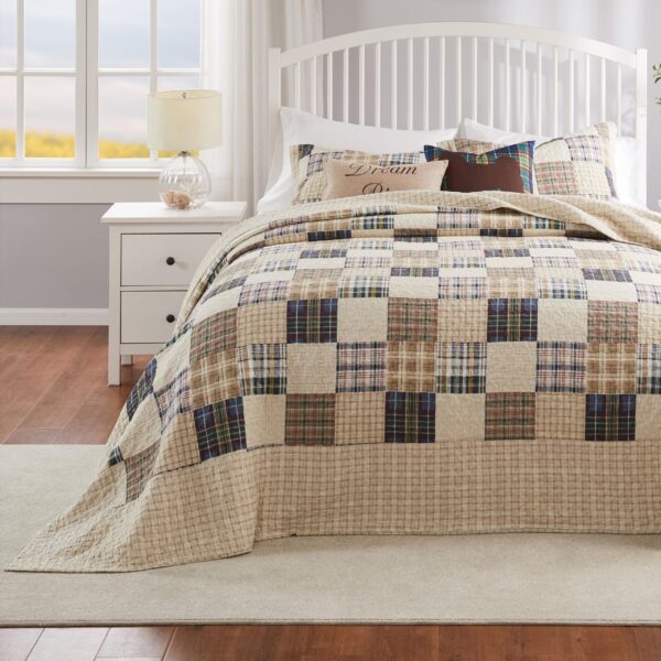 Juego de colcha acolchada algodón 3 piezas Greenland Home Fashions Oxford GL-1304EJSK color taupe tamaño King extra gran