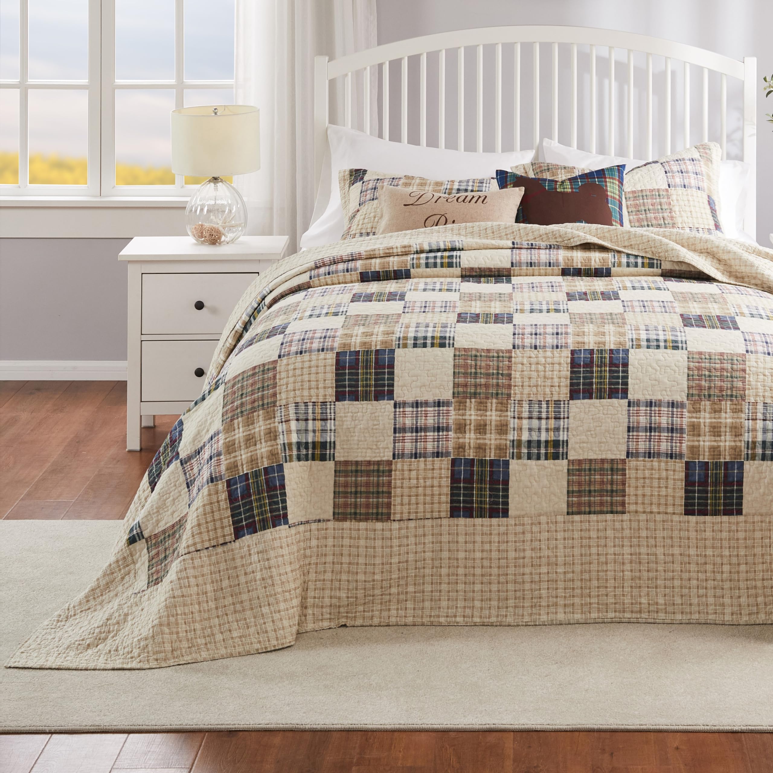 Version 1.0.0 Juego de colcha acolchada algodón 3 piezas Greenland Home Fashions Oxford GL-1304EJSK color taupe tamaño King extra gran