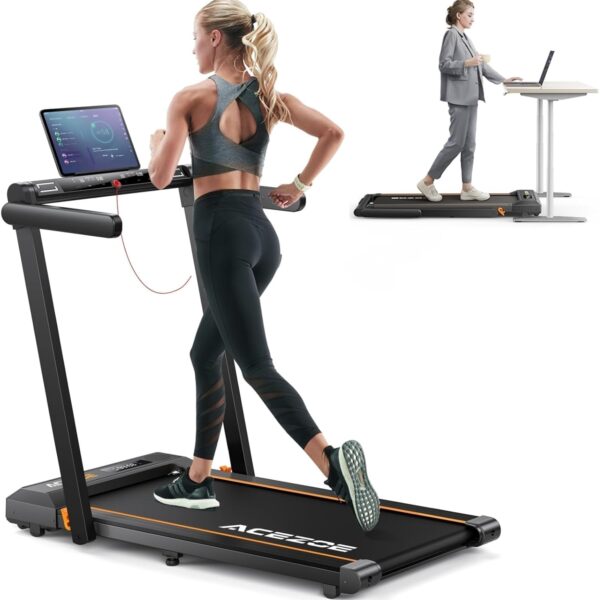 Caminadora plegable 2 en 1 Acezoe Powerful-10 motor 2.5 HP pantalla tactil 12 modos HIIT bajo escritorio 265 libras