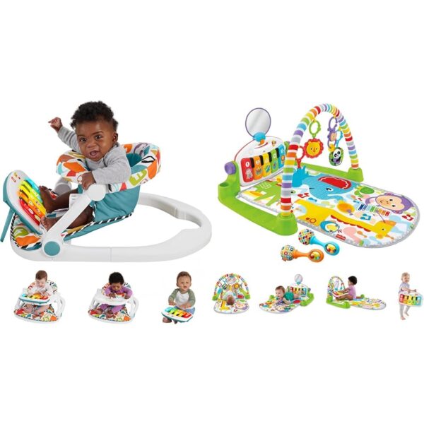 Fisher-Price Silla portátil para bebé, asiento de piso de lujo para Kick & Play Sit-Me-Up con juguete de aprendizaje de