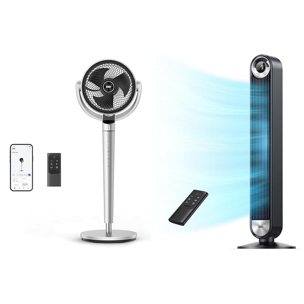 Version 1.0.0 Ventilador de Pedestal Inteligente Dreo 43 pulgadas con Torre para Dormitorio 26 ft/s Temporizador 12 horas