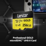 Lexar Paquete de tarjeta micro SD dorada de 256 GB y tarjeta de memoria SDXC de 128 GB y 2000x para drones, cámaras de a