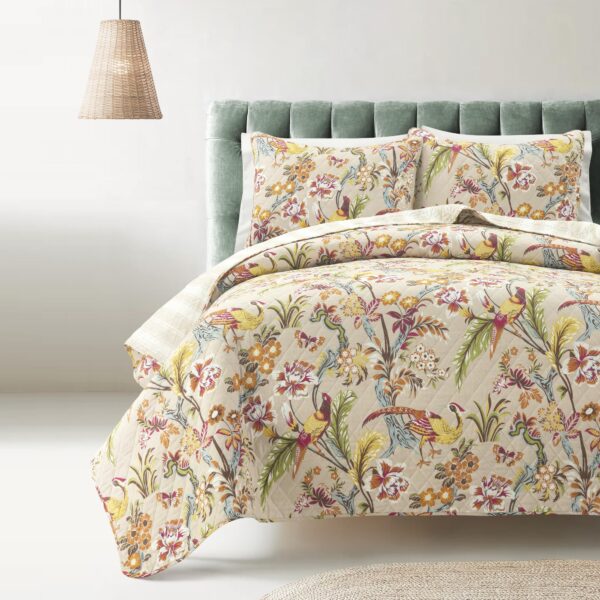 Colcha reversible de algodón Lush Decor Dolores 16T005080 tamaño King 3 piezas diseño tropical floral multicolor neutro