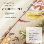 Colcha reversible de algodón Lush Decor Dolores 16T005080 tamaño King 3 piezas diseño tropical floral multicolor neutro