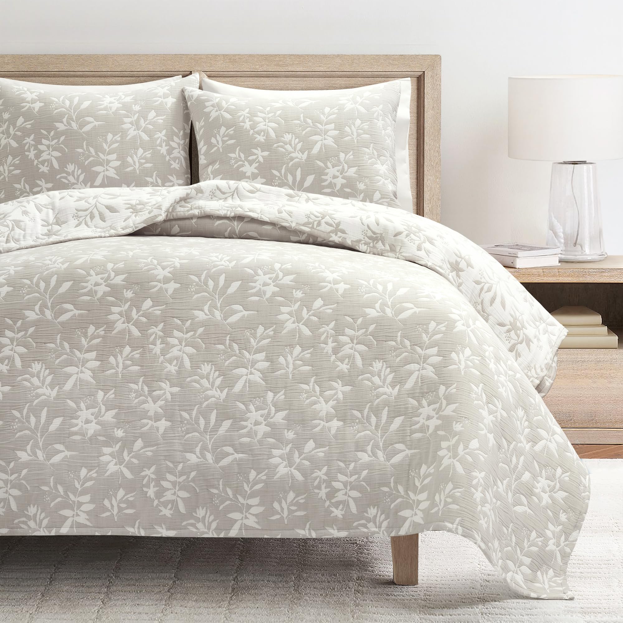 Version 1.0.0 Juego de edredón reversible Lush Decor 23T000462 jacquard floral 3 piezas King California King neutro ropa de cama