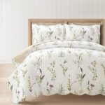 Juego de edredon floral acuarela Lush Decor 23T000411 3 piezas King California King borde festoneado neutro multicolor b