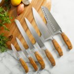 Bloomhouse - Dos veces ganador de las Cosas Favoritas de Oprah - Juego de 7 cuchillos de cocina de madera de olivo itali