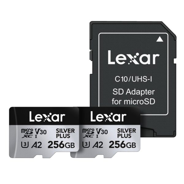 Lexar Tarjeta Micro SD Profesional Silver Plus de 256 GB (Paquete de 2), UHS-I, C10, U3, V30, Full HD y 4K, Hasta 205/15