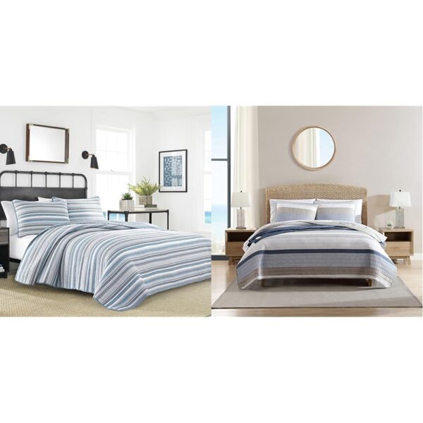 Nautica Juego Edredón Reversible Queen Jettison gris azul y Galewood azul beige todas las estaciones con fundas