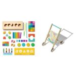 Lovevery - Juego de bloques de construcción, de madera maciza, 70 piezas, formas, caja de almacenamiento + cochecito de