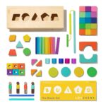 Lovevery - Juego de bloques de construcción, de madera maciza, 70 piezas, formas, caja de almacenamiento + cochecito de