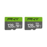 PNY Paquete de 2 tarjetas microSDXC y microSDHC Elite Class 10 U1 de 128 GB y 32 GB y paquete de 5 unidades