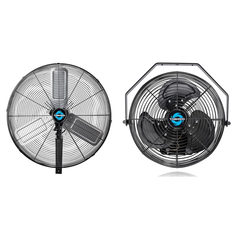 Version 1.0.0 Tornado Paquete Ventiladores Industriales Pro 24 pulgadas 7600 CFM oscilante y 12 pulgadas IPX4 exterior 1650 CFM para m