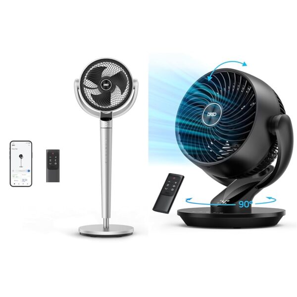 Paquete ventiladores Dreo pedestal oscilante 43 pulgadas y circulador 13 pulgadas para toda la habitación