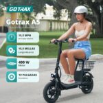 Gotrax Patinete eléctrico A5 con asiento para adultos, neumático de 12 pulgadas, máximo 15.5 millas y 15.5 millas por ho