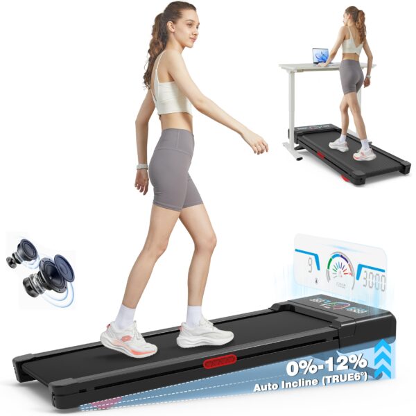 Caminadora TRAILVIBER X01 inclinacion automatica 9 niveles 450 lb LED RGB altavoz Bluetooth bajo escritorio
