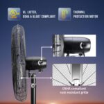 Ventilador de Pedestal Industrial Tornado HI-FAN-30HVOF-1P-HEX2 – 30 pulgadas, 8850 CFM, 3 cuchillas de aluminio, oscila