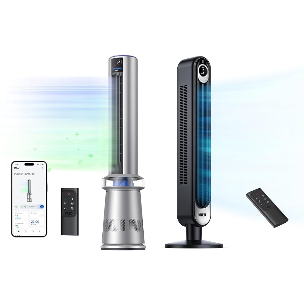 Version 1.0.0 Ventilador Torre Purificador Aire 2 en 1 Dreo Cruiser Pro T1 45 Pulgadas Oscilante Sin Aspas