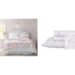 Juego de Ropa de Cama Laura Ashley Queen Edredón Reversible Sábanas Algodón Satén 300 Hilos Rosa