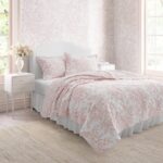 Juego de Ropa de Cama Laura Ashley Queen Edredón Reversible Sábanas Algodón Satén 300 Hilos Rosa