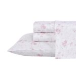 Juego de Ropa de Cama Laura Ashley Queen Edredón Reversible Sábanas Algodón Satén 300 Hilos Rosa