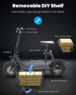 Gyroor Electric Scooter with Seat for Adults - 550W Motor, Pet Basket, 19 MPH Top Speed, 20 Miles Range, 12" Pneumatic T