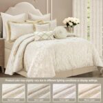 Juego de edredón jacquard damasco TOPLUXE LM-Milano-Queen 9 piezas diseño medallón floral Queen ropa de cama ultrasuave