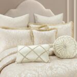 Juego de edredón jacquard damasco TOPLUXE LM-Milano-Queen 9 piezas diseño medallón floral Queen ropa de cama ultrasuave