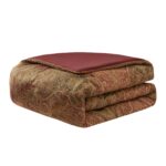 Juego de edredón Atina TOPLUXE LM-Atina-King jacquard damasco rojo vintage ultrasuave King 9 piezas con fundas euro y fa