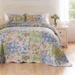 Juego de colcha acolchada vintage Emma Greenland Home Fashions GL-2205AJSQ 3 piezas tamaño Queen color gris