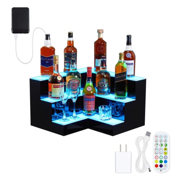 Estante exhibidor de botellas de licor con luz LED GarveeTech LLT-PHO_12QJI6ZBl2K 3 niveles 20 pulgadas acrílico soporte