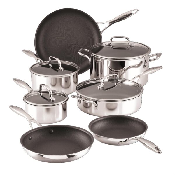 Batería de cocina Meyer Circulon C1 Series 30072 acero inoxidable antiadherente 11 piezas para inducción ScratchDefense