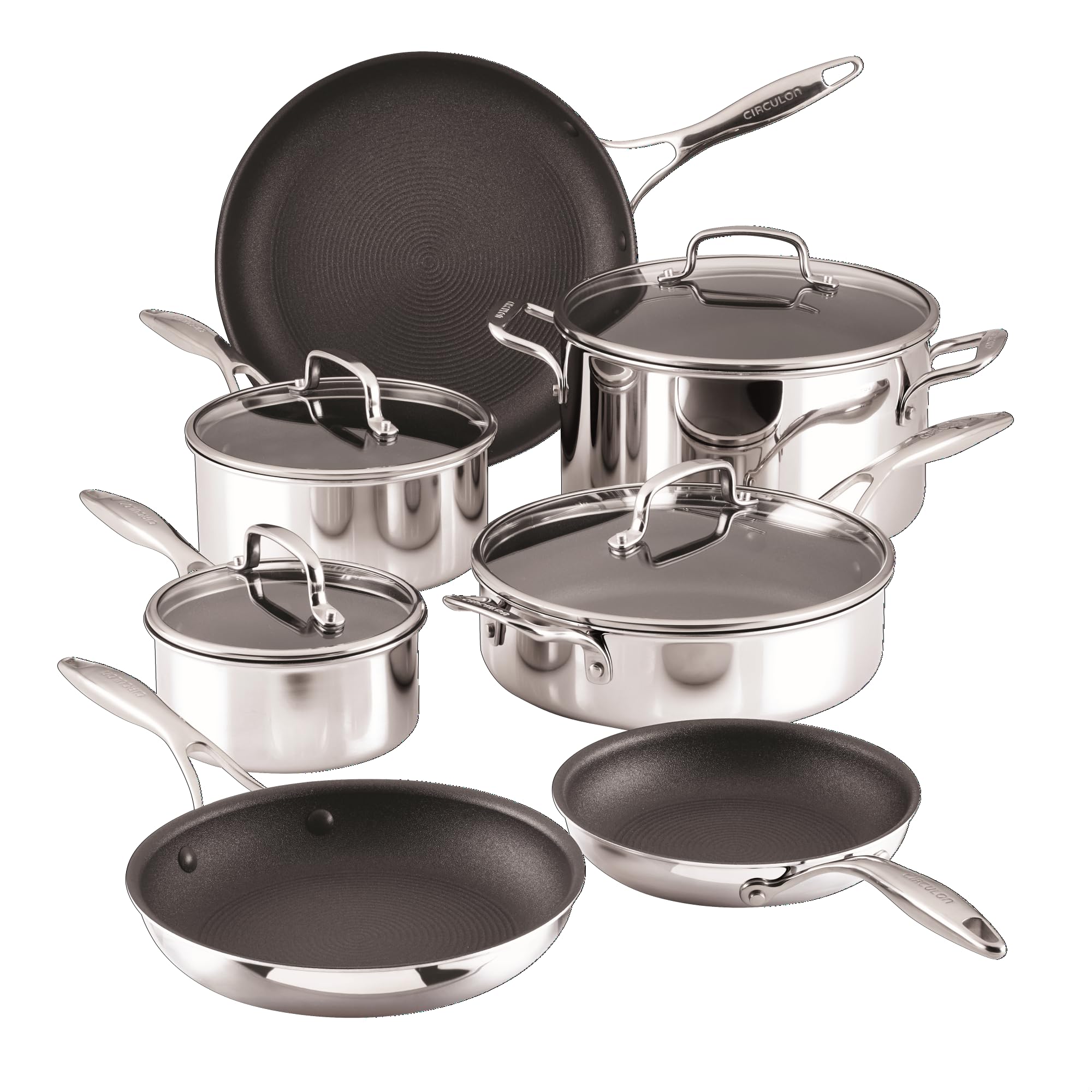 Version 1.0.0 Batería de cocina Meyer Circulon C1 Series 30072 acero inoxidable antiadherente 11 piezas para inducción ScratchDefense
