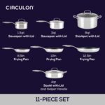 Batería de cocina Meyer Circulon C1 Series 30072 acero inoxidable antiadherente 11 piezas para inducción ScratchDefense