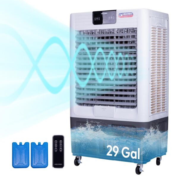 Enfriador evaporativo portátil Hexago HI-COOL-29GDIGIT-1P 10000 CFM 29 galones 3 velocidades control remoto temporizador