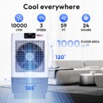 Enfriador evaporativo portátil Hexago HI-COOL-29GDIGIT-1P 10000 CFM 29 galones 3 velocidades control remoto temporizador