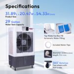 Enfriador evaporativo portátil Hexago HI-COOL-29GDIGIT-1P 10000 CFM 29 galones 3 velocidades control remoto temporizador