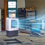 Enfriador evaporativo portátil Hexago HI-COOL-13GDIGIT-1P 7500 CFM tanque 13.2 galones 3 velocidades control remoto temp