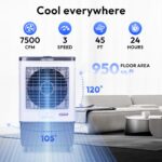 Enfriador evaporativo portátil Hexago HI-COOL-13GDIGIT-1P 7500 CFM tanque 13.2 galones 3 velocidades control remoto temp