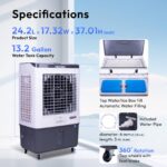 Enfriador evaporativo portátil Hexago HI-COOL-13GDIGIT-1P 7500 CFM tanque 13.2 galones 3 velocidades control remoto temp