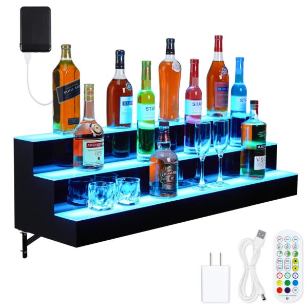 Estante exhibidor de botellas con luz LED GarveeTech LED Lighted Liquor Bottle Display 3 niveles 102 cm con control remo