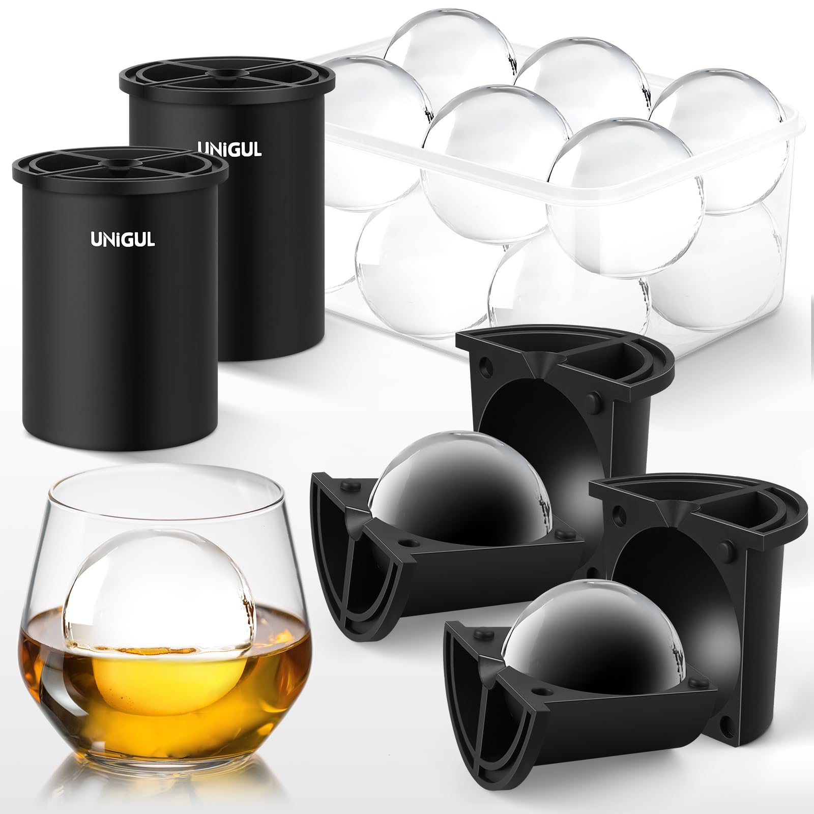 Version 1.0.0 Molde para Hielo en Esfera Transparente Unigul 1 de Silicona y Acero Inoxidable 2.5 Pulgadas sin BPA para Whisky Coctele