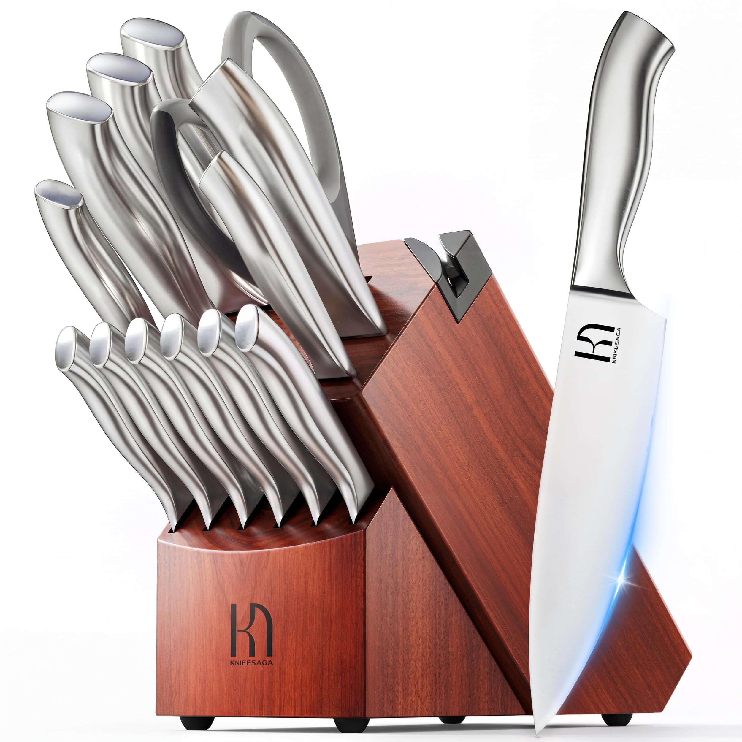 Version 1.0.0 Juego de bloque de cuchillos KnifeSaga, juego de cuchillos de cocina con bloque de alta durabilidad, juego de 14 piezas