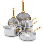 Batería de cocina GreenPan CC009246-001 Reserve 10 piezas acero inoxidable tres capas inducción tapas de vidrio