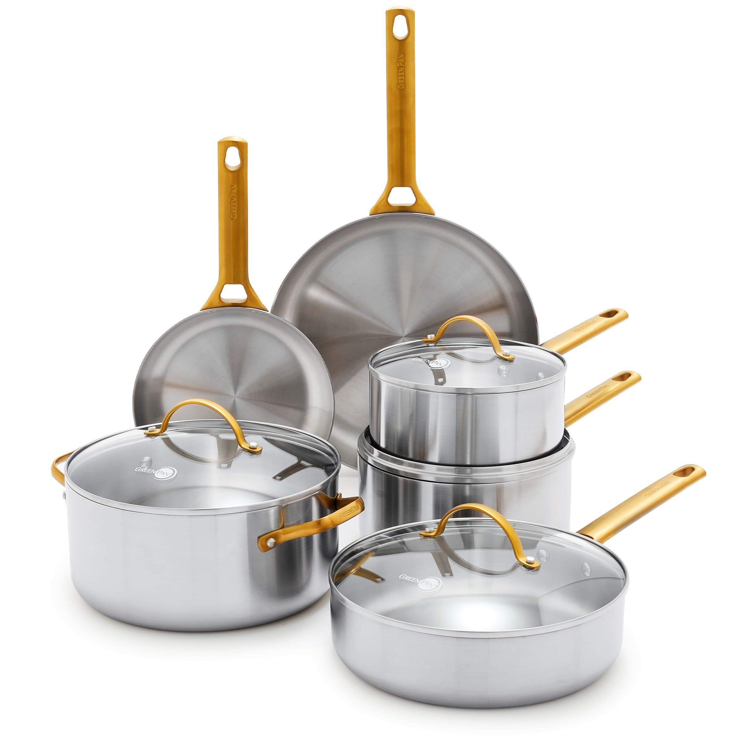 Version 1.0.0 Batería de cocina GreenPan CC009246-001 Reserve 10 piezas acero inoxidable tres capas inducción tapas de vidrio